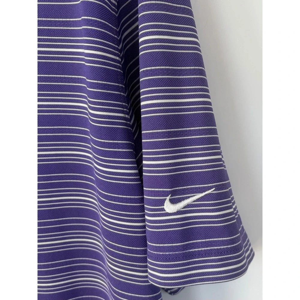 Nike Golf Dri-FIT Men XL Purple White Stripe Short Sleeve Polo Shirt Performance